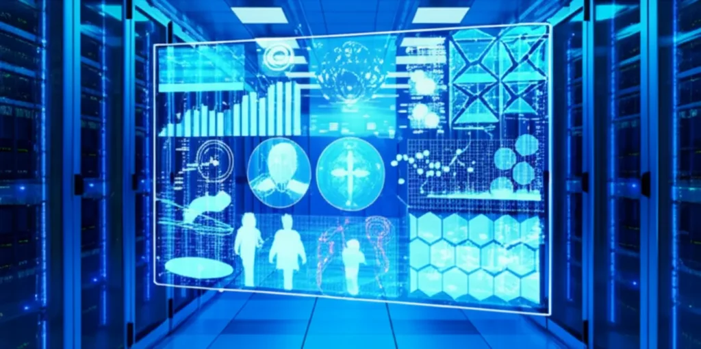 IA médica processando dados complexos de imagens e históricos