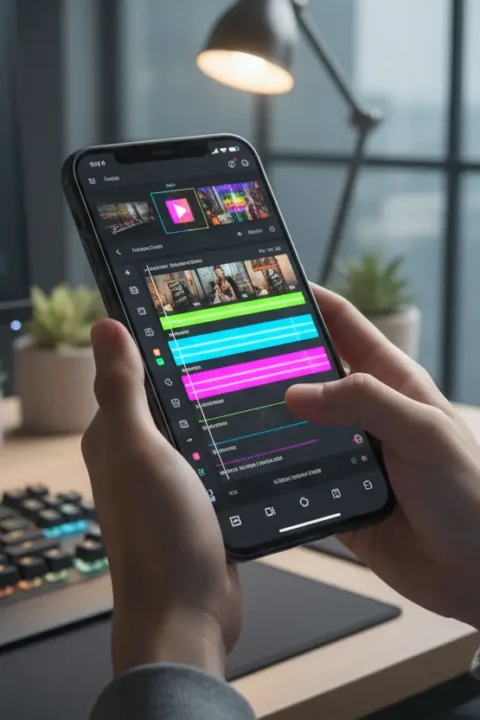 jovem editando video celular
