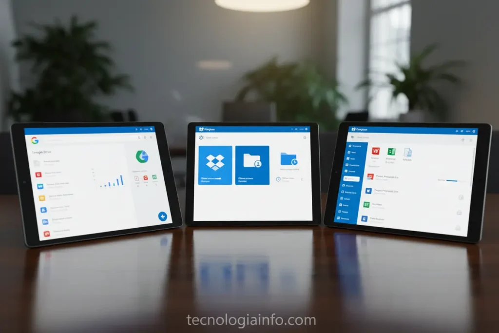 Comparação detalhada Google Drive, Dropbox, OneDrive.
