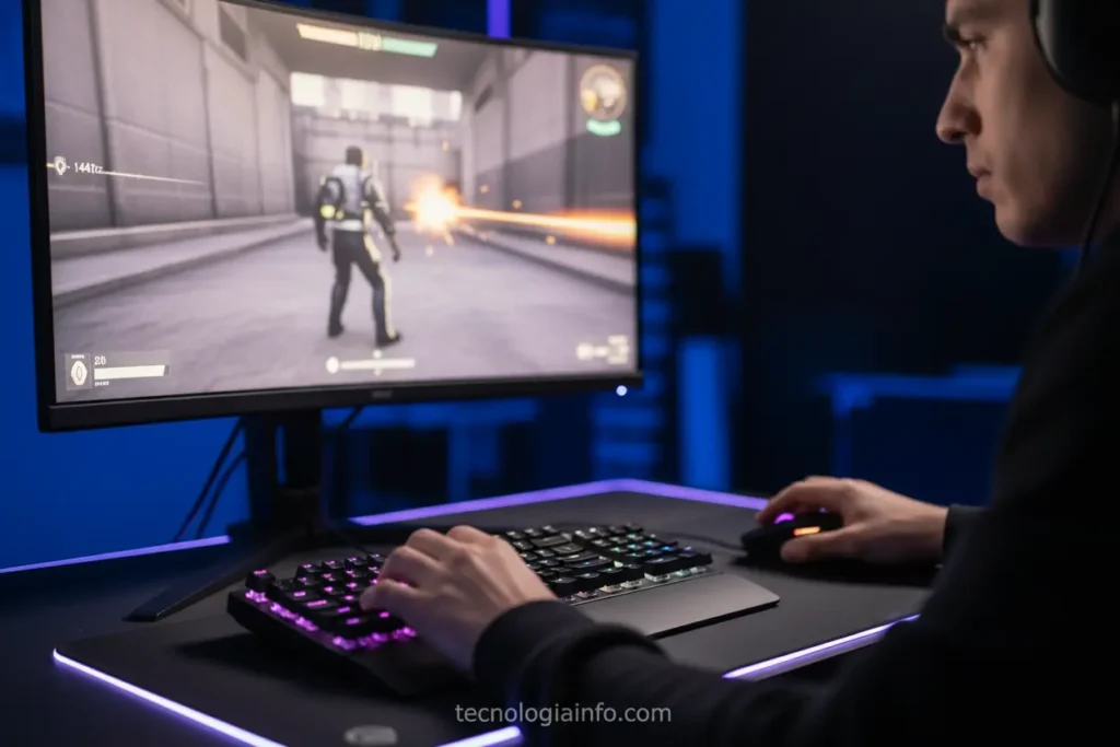 Jogador de eSports com monitor 144Hz e alto desempenho