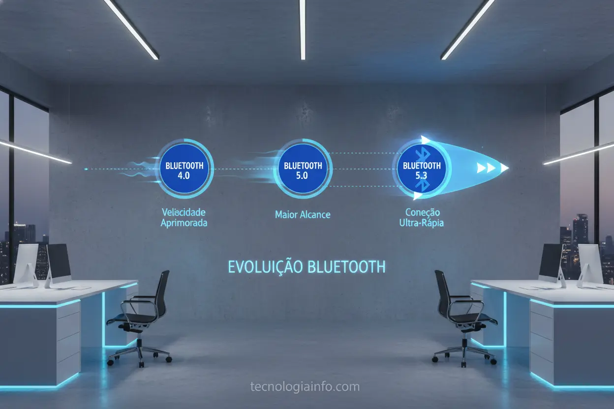 Gráfico de linha do tempo com versões do Bluetooth 4.0, 5.0 e 5.3.