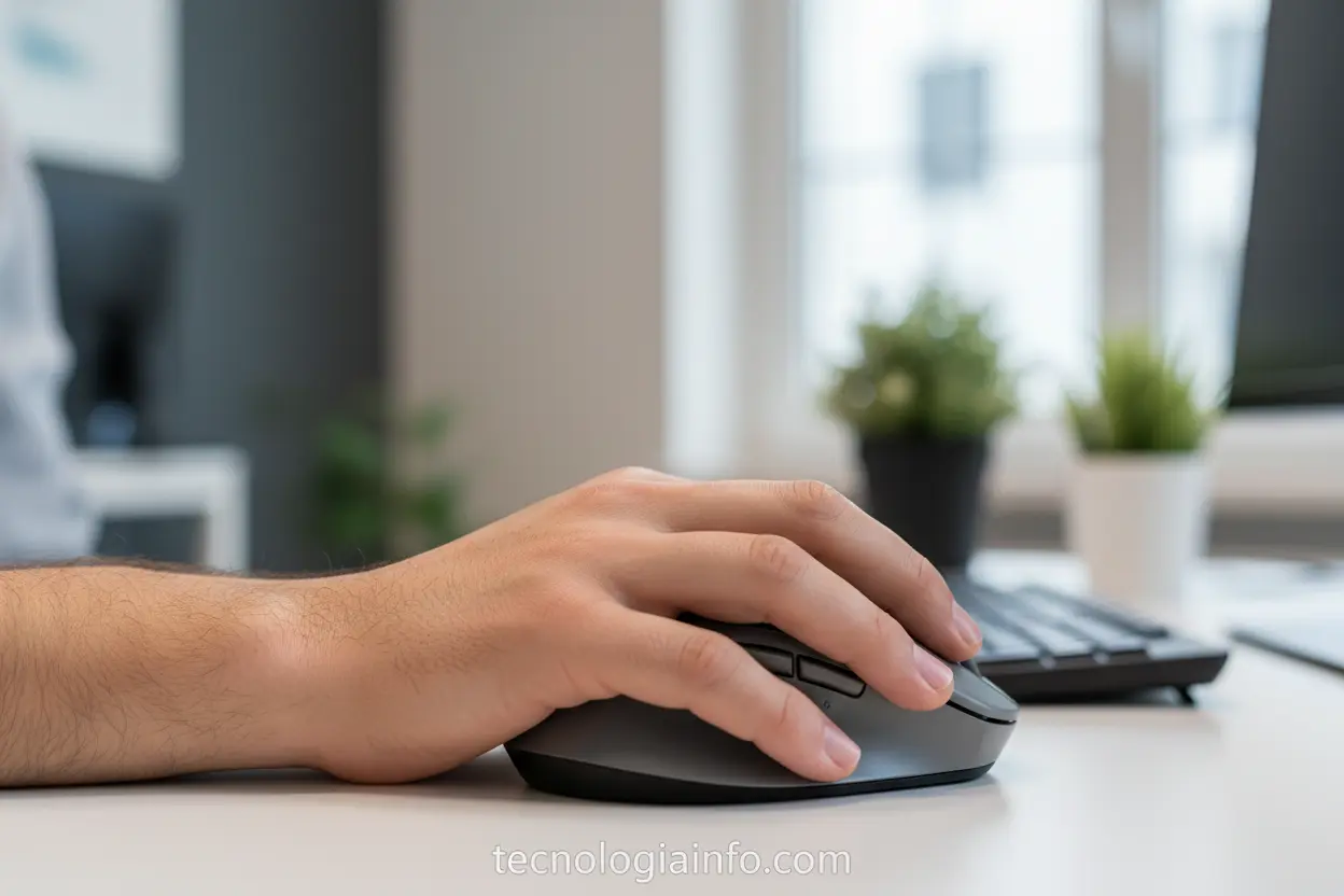 Mão em mouse ergonômico com postura saudável