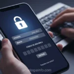 Smartphone com tela de autenticação de dois fatores e ícone de cadeado.