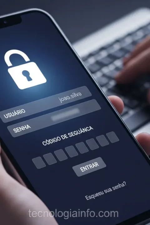 Smartphone com tela de autenticação de dois fatores e ícone de cadeado.