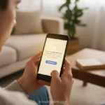 Mãos de jovem usando smartphone para recuperar conta do Facebook.