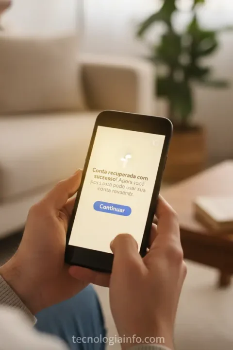 Mãos de jovem usando smartphone para recuperar conta do Facebook.