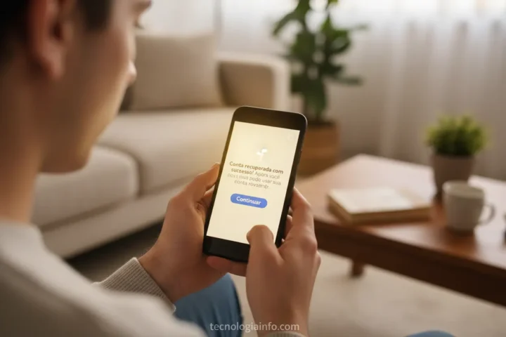 Mãos de jovem usando smartphone para recuperar conta do Facebook.