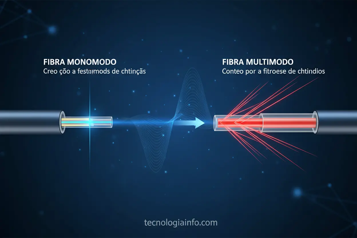 Fibra óptica monomodo e multimodo em comparação.