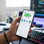 Smartphone com ícone de bateria cheia na tela