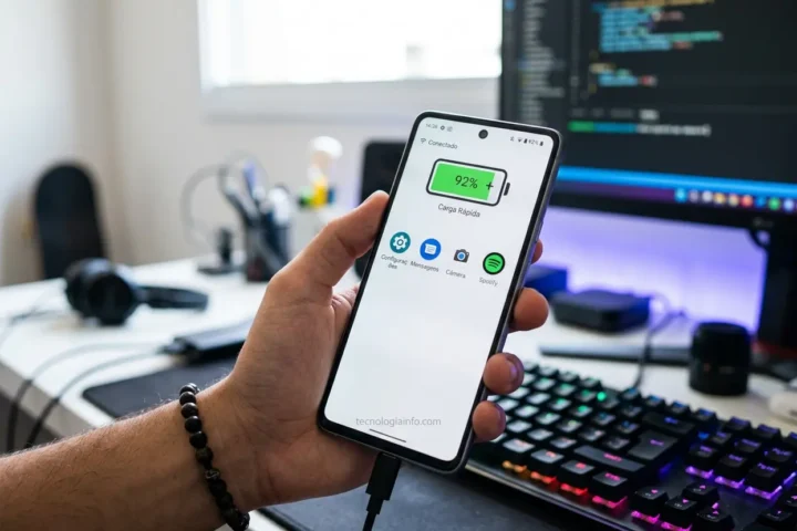 Smartphone com ícone de bateria cheia na tela