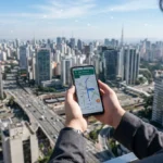 Pessoa usando smartphone com mapa GPS