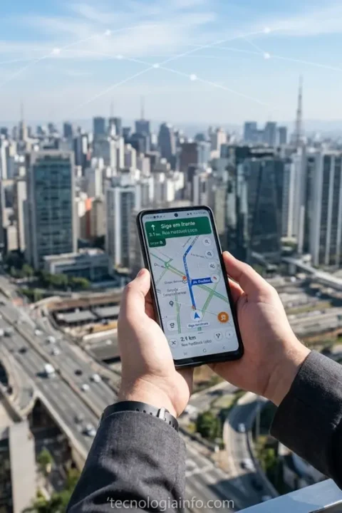 Pessoa usando smartphone com mapa GPS