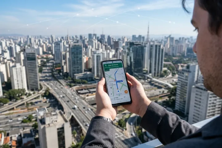 Pessoa usando smartphone com mapa GPS