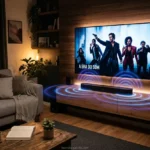 Soundbar moderna em sala de estar com TV