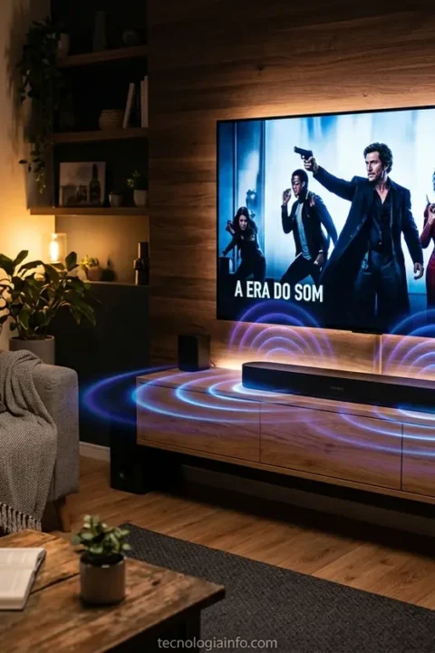 Soundbar moderna em sala de estar com TV