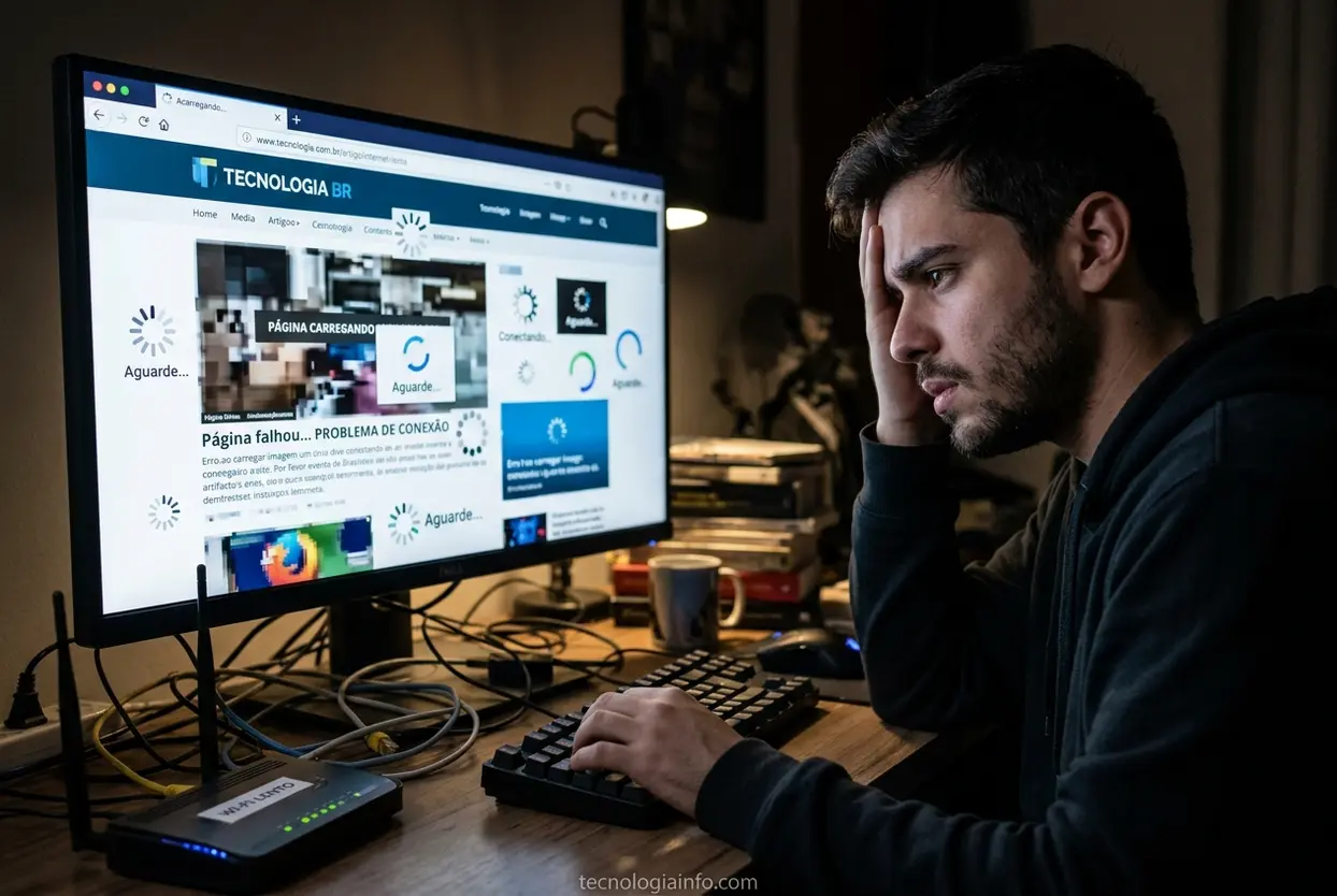 Jovem frustrado com navegador lento