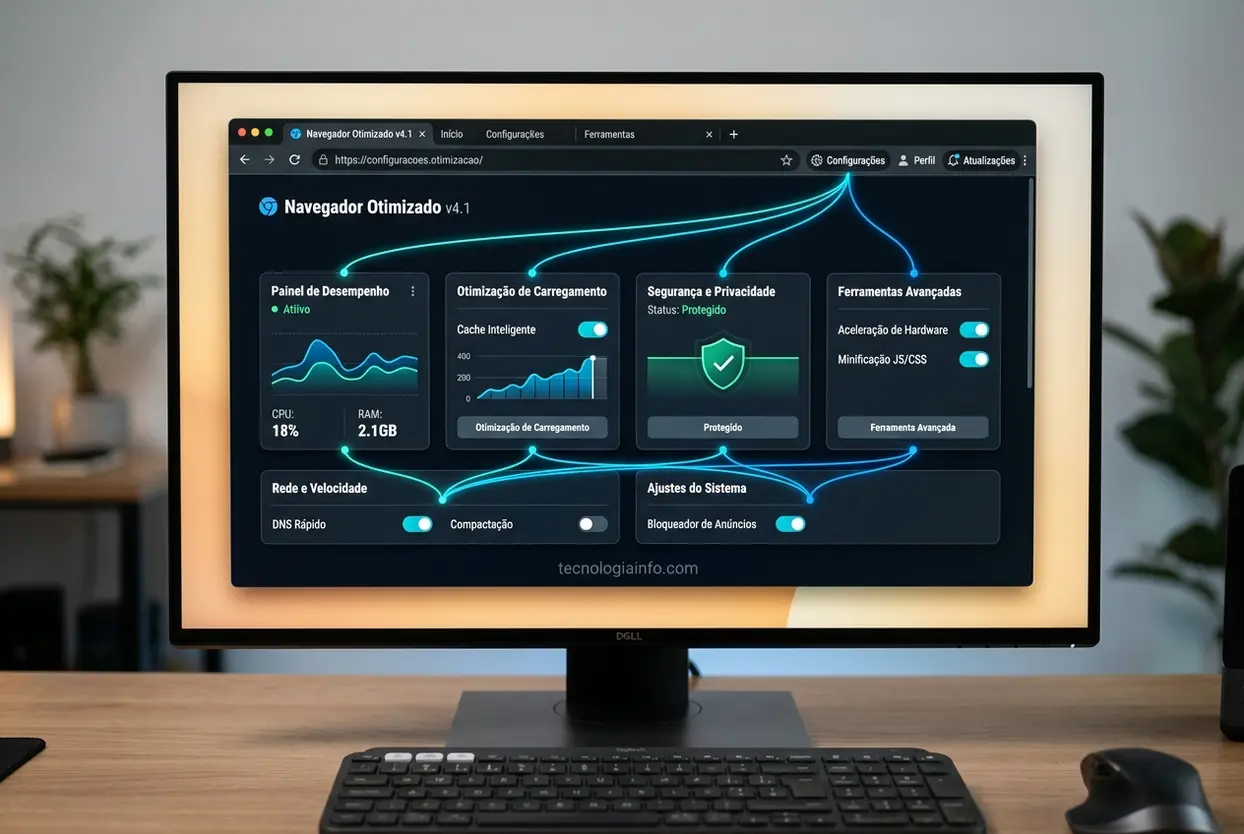 Interface de navegador com ferramentas de otimização