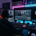 Setup de streaming profissional de alta tecnologia com os melhores plugins para OBS instalados.