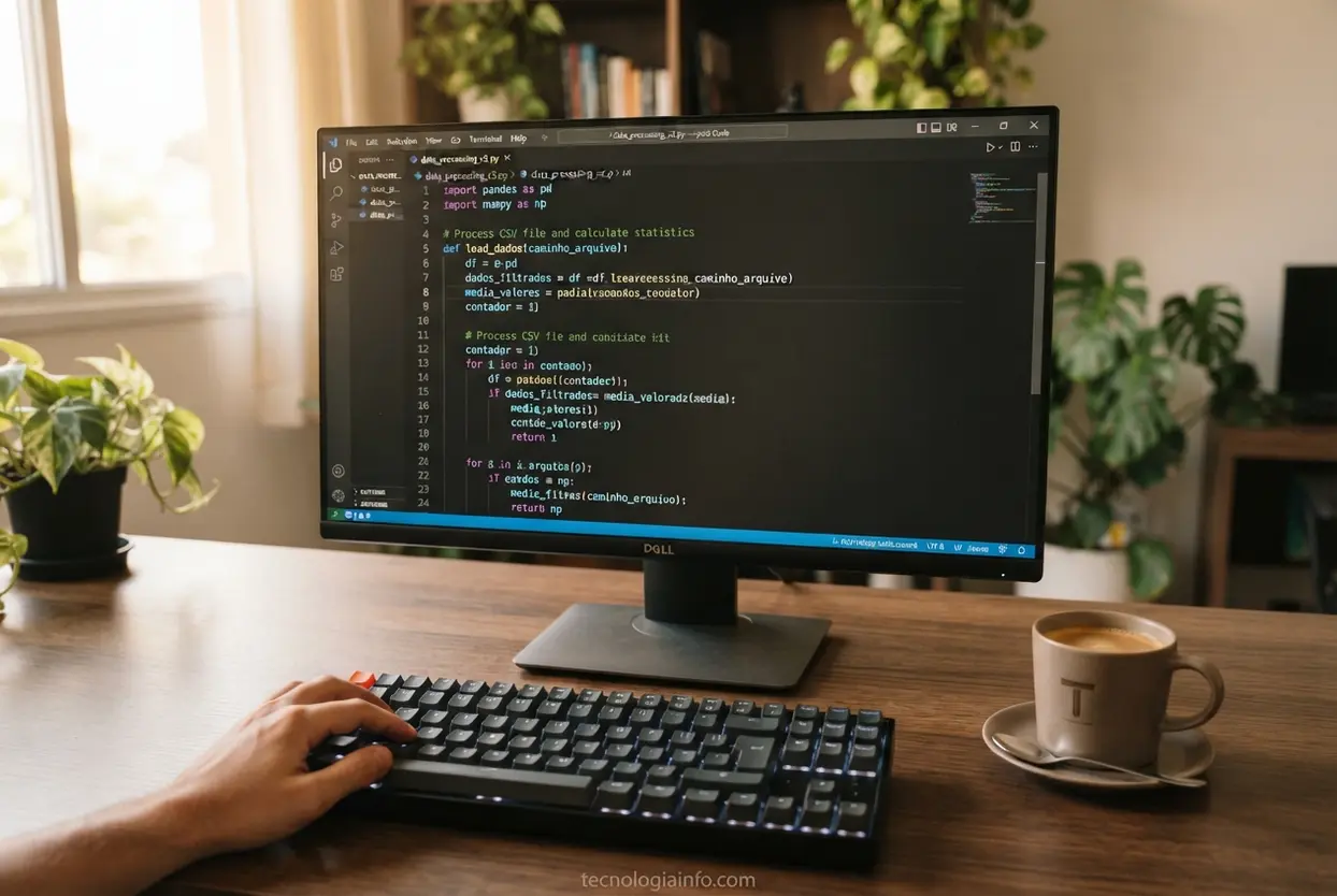 Codigo Python na tela Sintaxe limpa de código Python em um notebook.