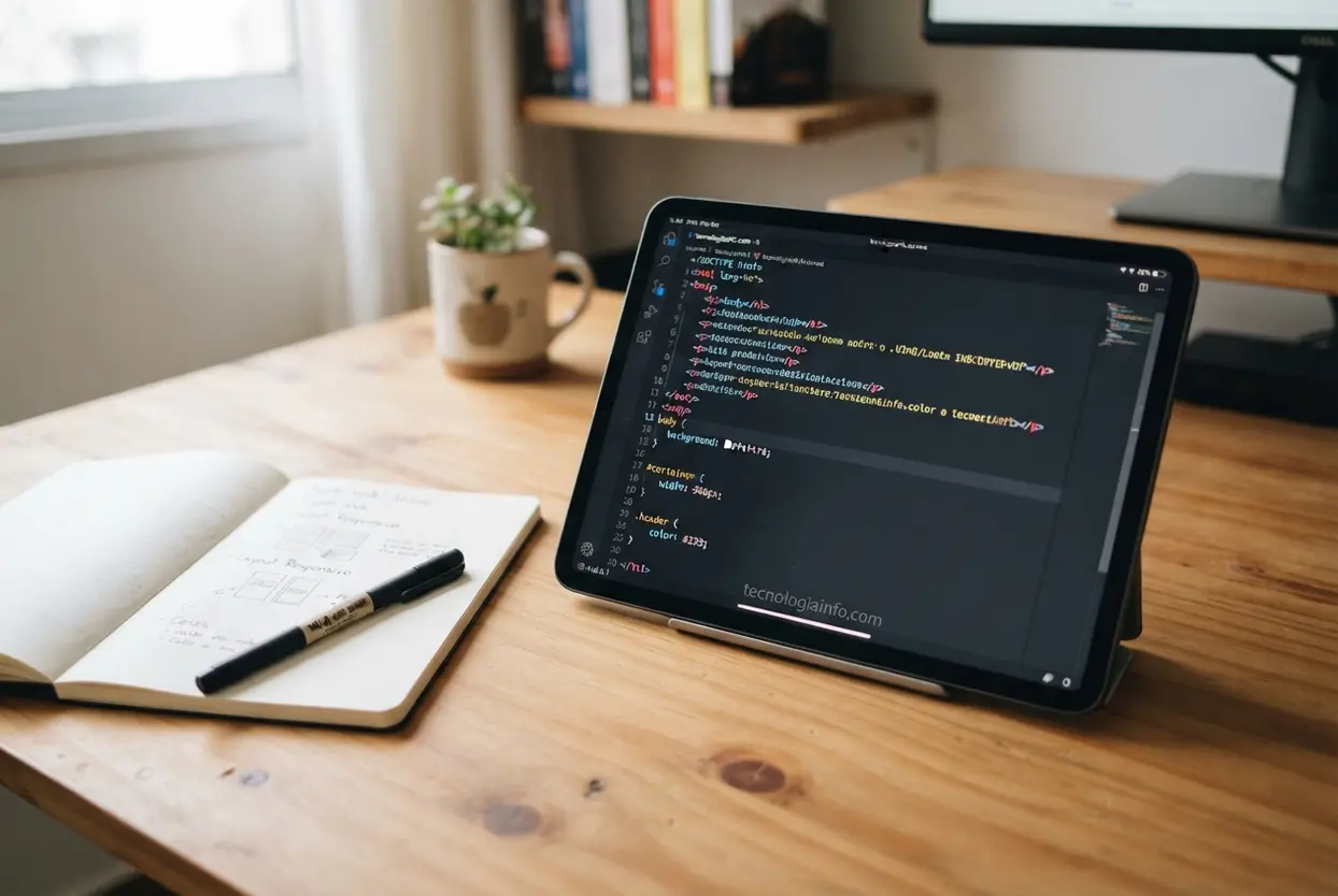 Codigos HTML e CSS Tablet com códigos de marcação HTML e folhas de estilo CSS.