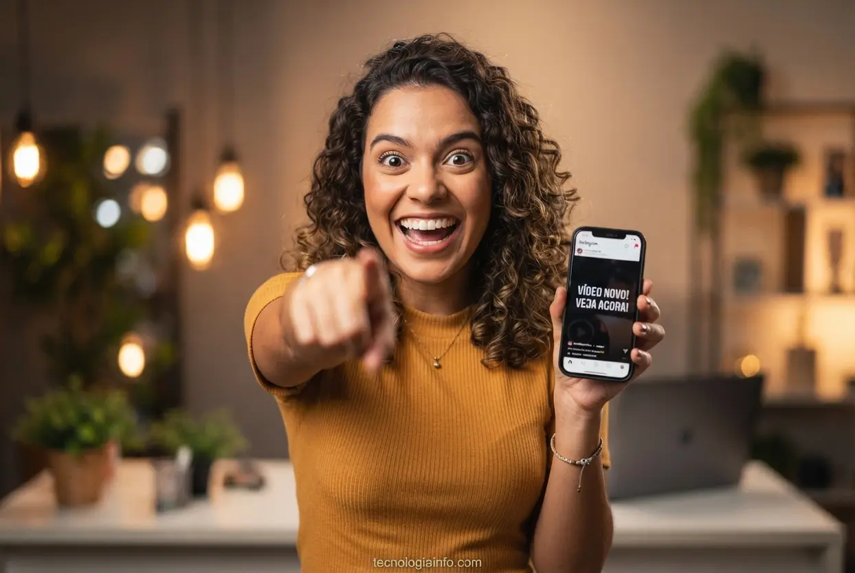 jovem gravando video para redes sociais Jovem ensinando técnicas para prender a atenção do público no início do vídeo.