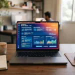Espaço de trabalho moderno com computador ilustrando os benefícios do ChatGPT Plus no dia a dia