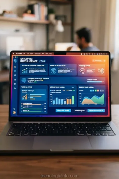 Espaço de trabalho moderno com computador ilustrando os benefícios do ChatGPT Plus no dia a dia