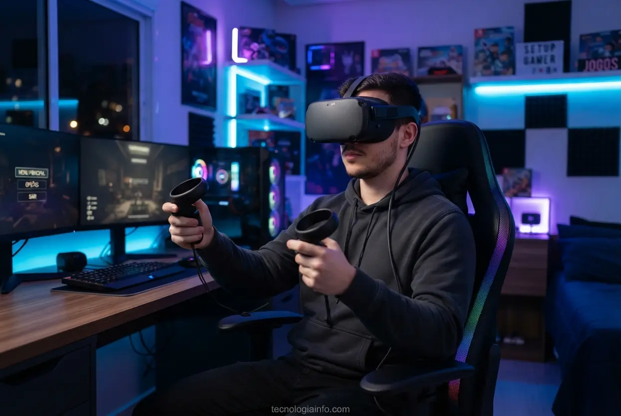 Experiência prática em VR Jovem utilizando óculos de realidade virtual imersivo