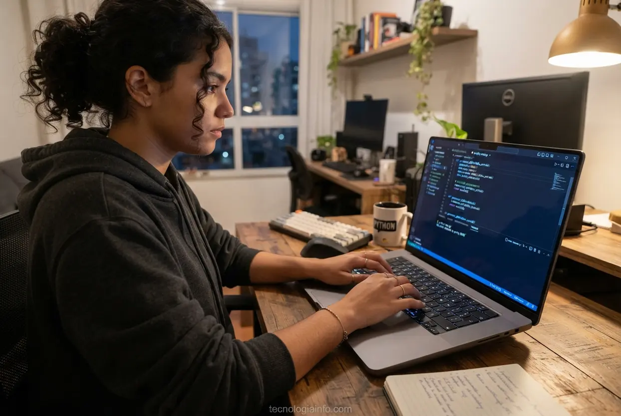 Jovem analisando a segurança de um site Pessoa analisando elementos de segurança de uma página web no computador